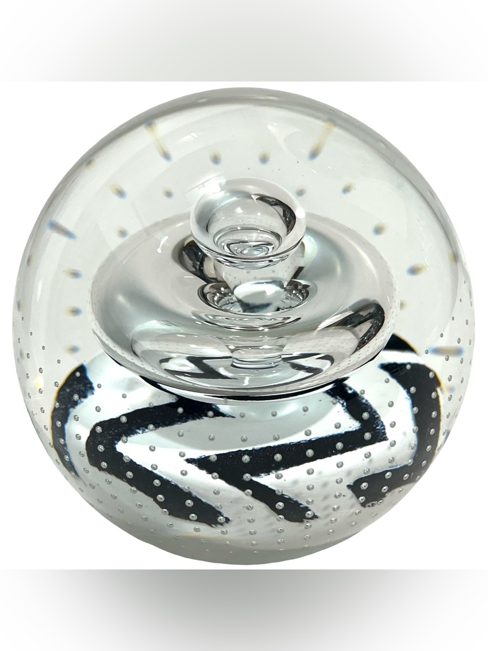Vintage 1990s Signed Caithness Scotland Glass Paperweight Space Station Zebra